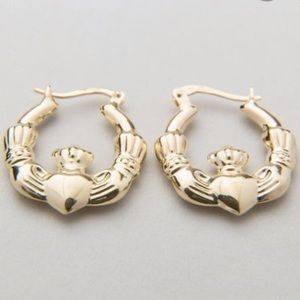 Final Sale- 14k gold claddagh hoop earrings
